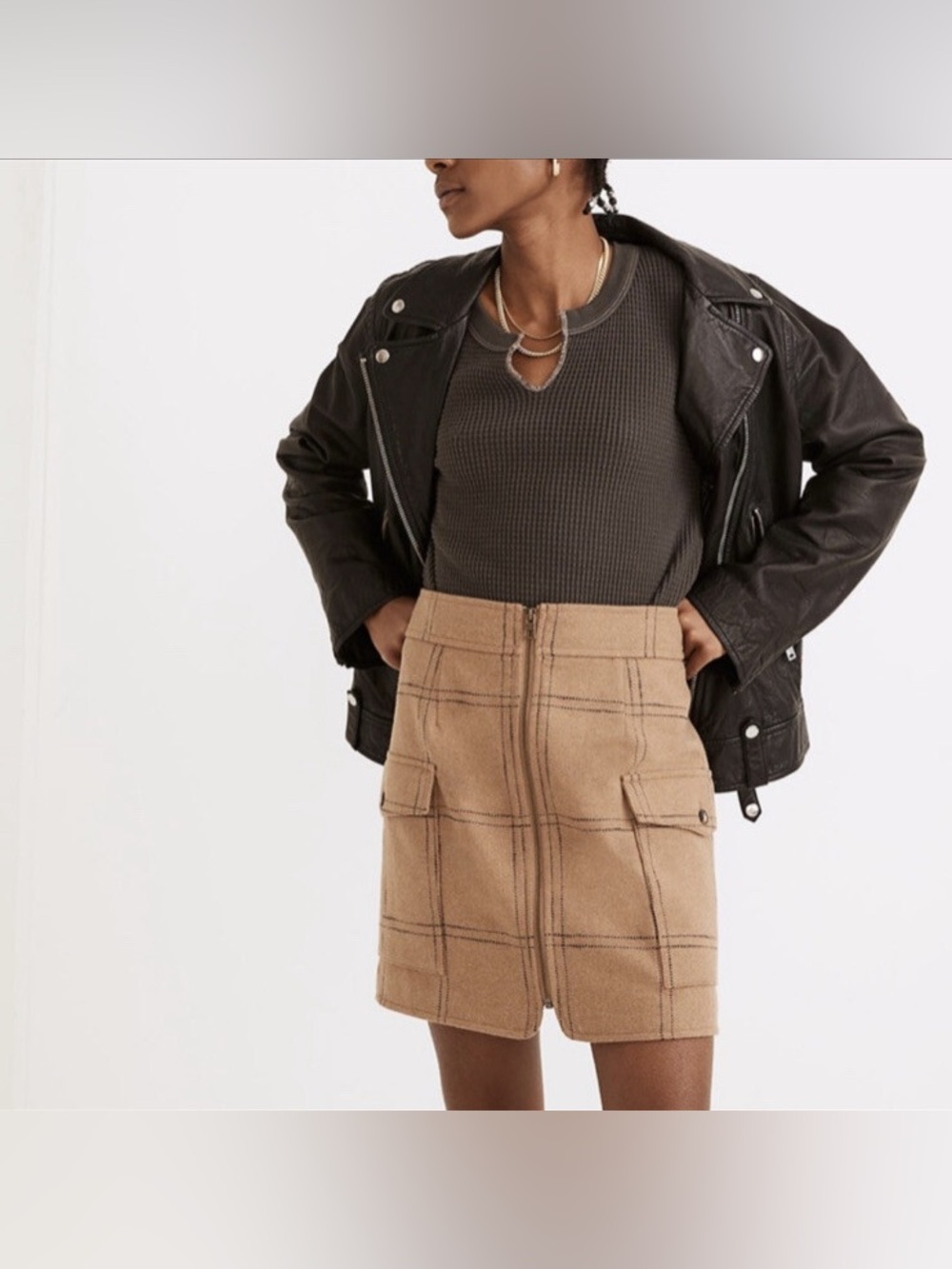 Madewell Resourced Zippered Front Windowpane Skirt